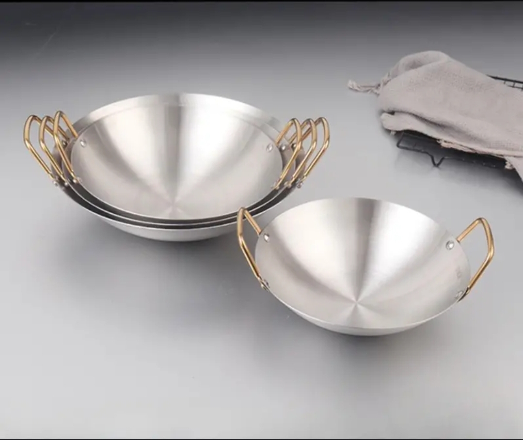 مقلى زيت ستيل بيدين ذهبي