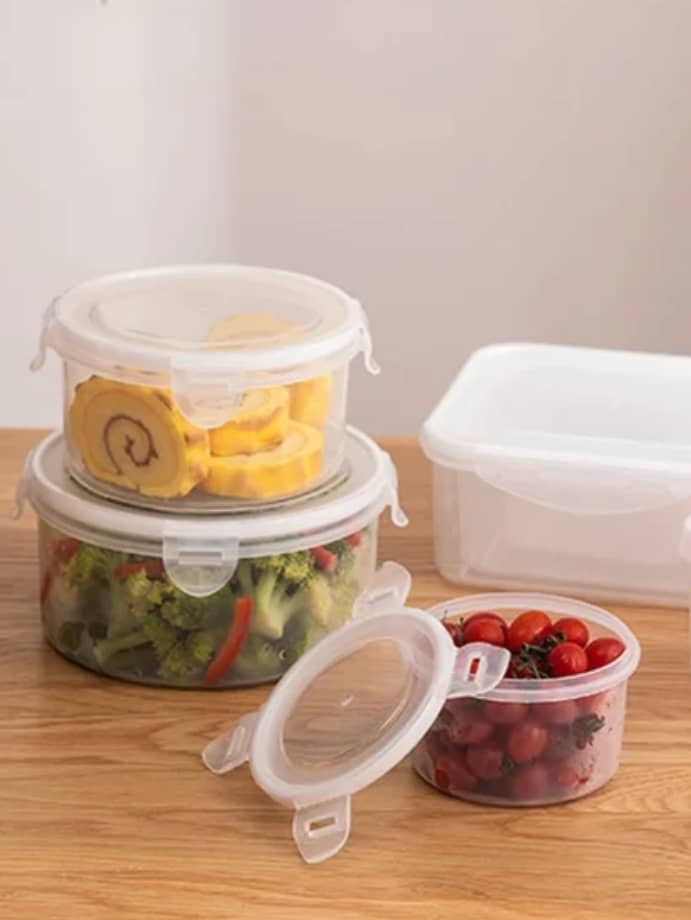 طقم علب حافظة بلاستيك مدور شفاف غطاء شفاف بقفل 3 قطع iik-26365