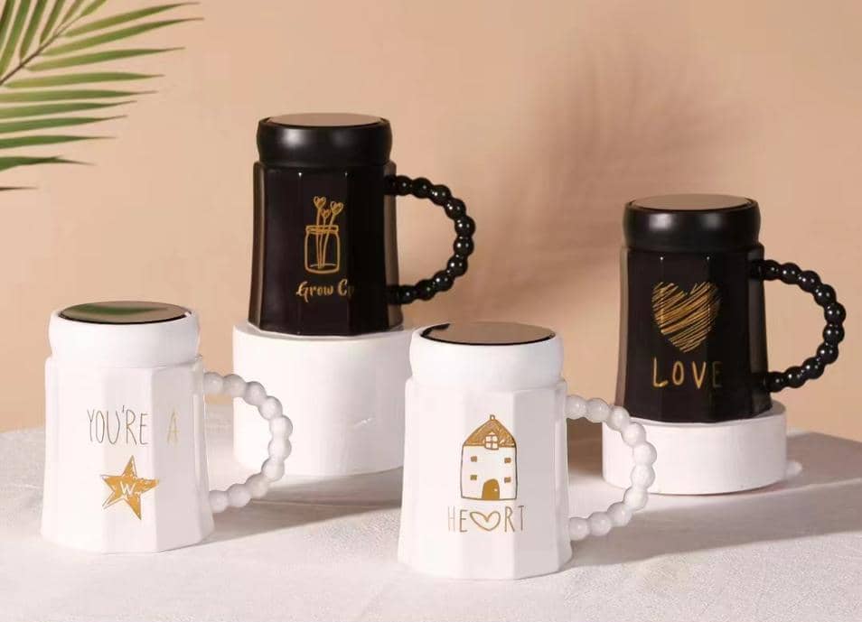 كوب سيراميك مع مسكة لول وغطاء مراية AZ-2546