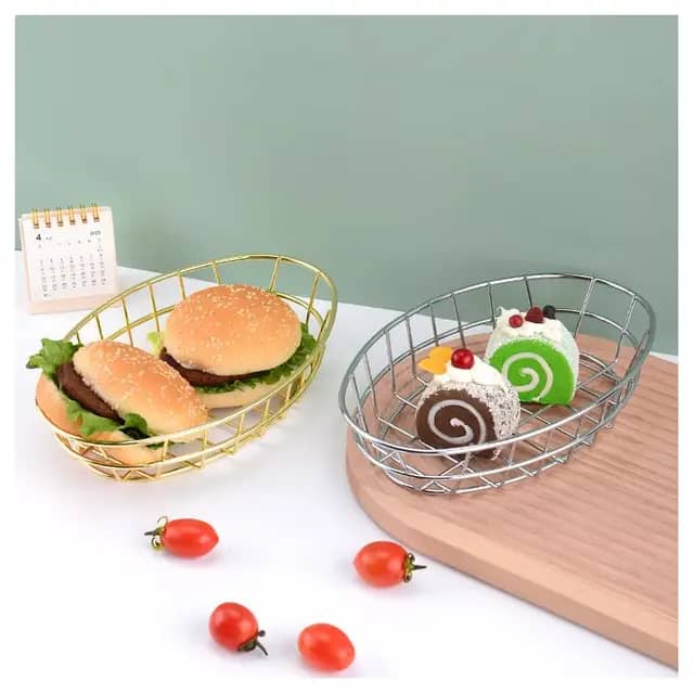 سلة شبس ستيل ذهبي بيضاوي 20*15 سم AZ-2143