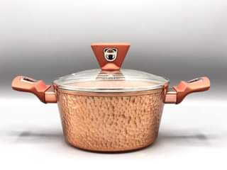 قدر جرانيت ذهبي خلفية مطرق بيدين وغطاء زجاج