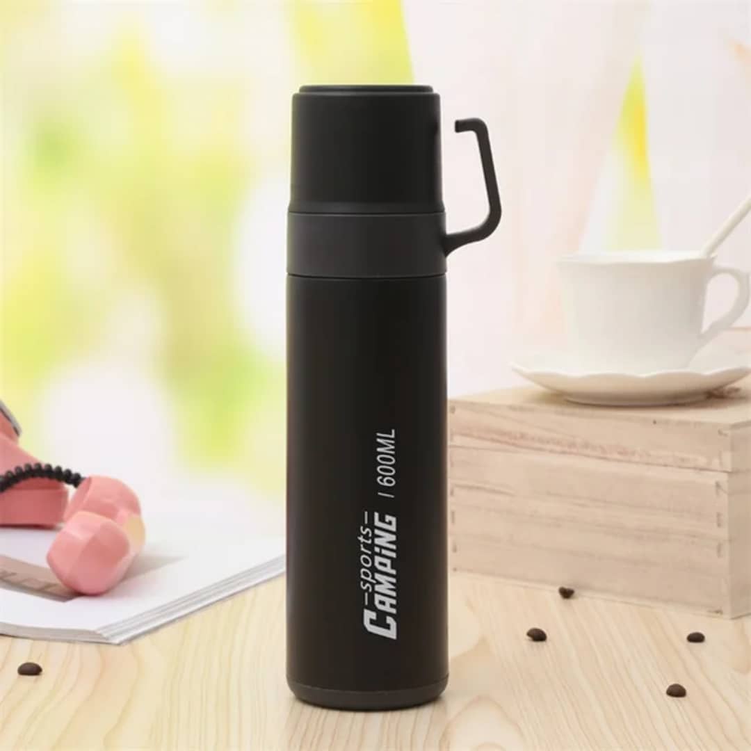 حافظة مشروبات ستيل ملون مع كوب اسود 600 مل AZ-3193