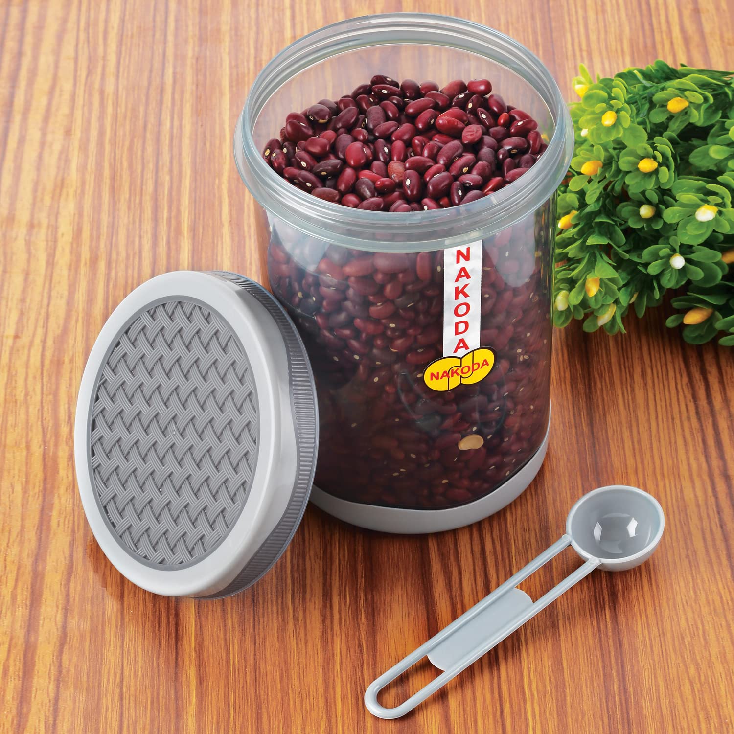 طقم علب بهارات مدور 500 مل بلاستيك شفاف ناكودا 3 قطع مع الملاعق الوطنية NAKODA PLUTO-500