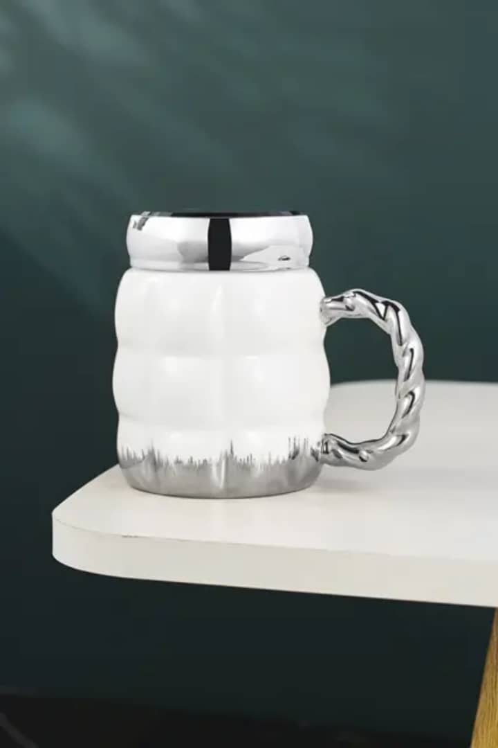 مج سيراميك ابيض يد وغطاء فضي - مراية AFI-2508