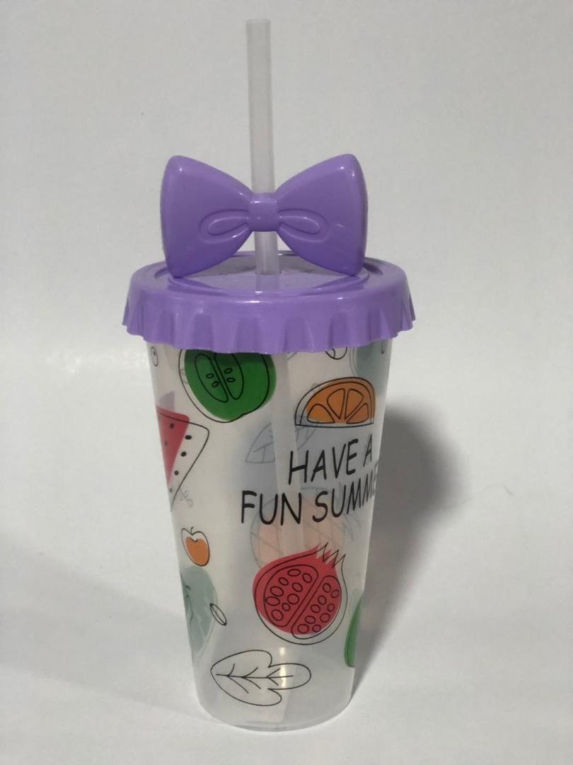 كوب عصير بلاستيك كبير مع مصاص - رسوم AZ-1135