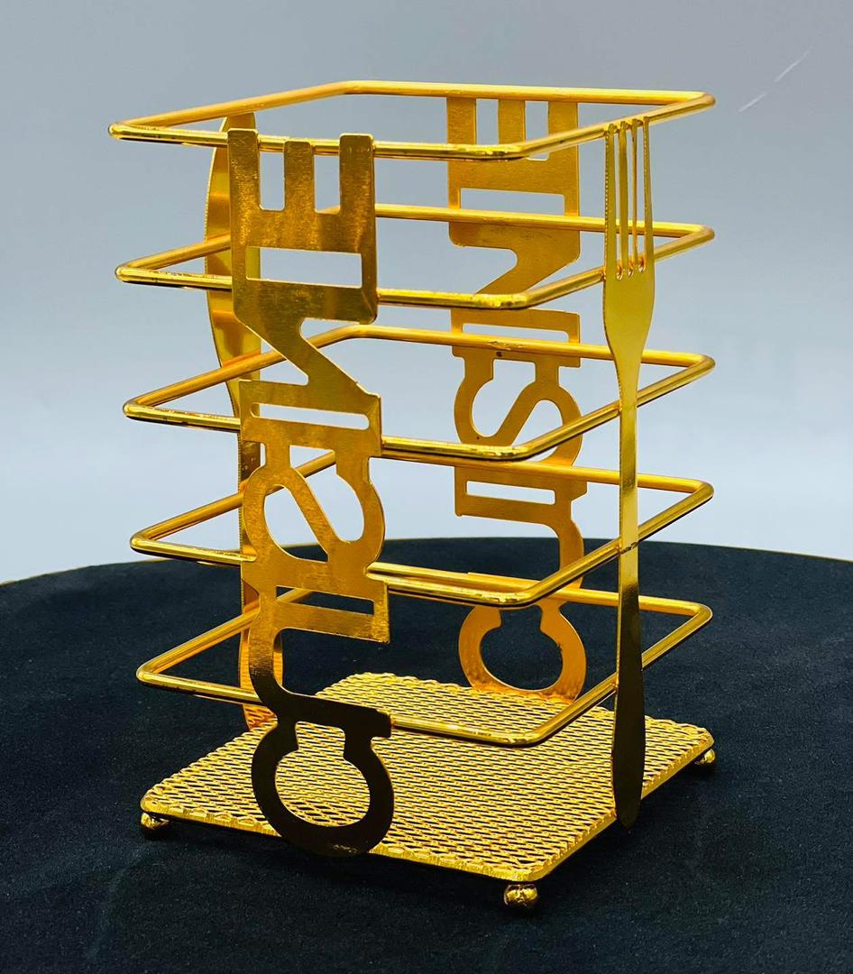 سلة ملاعق ستيل ذهبي مربع HK-2702