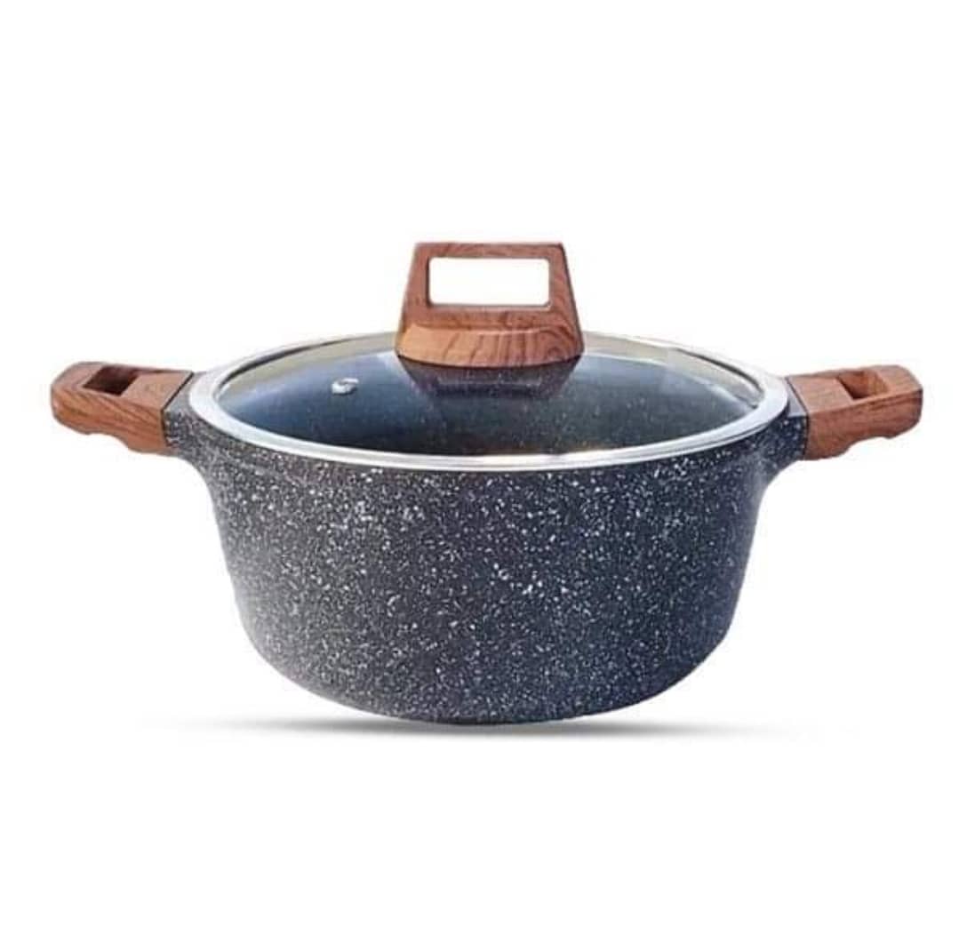 قدر طبخ جرانيت بغطاء زجاج ويدين خشب