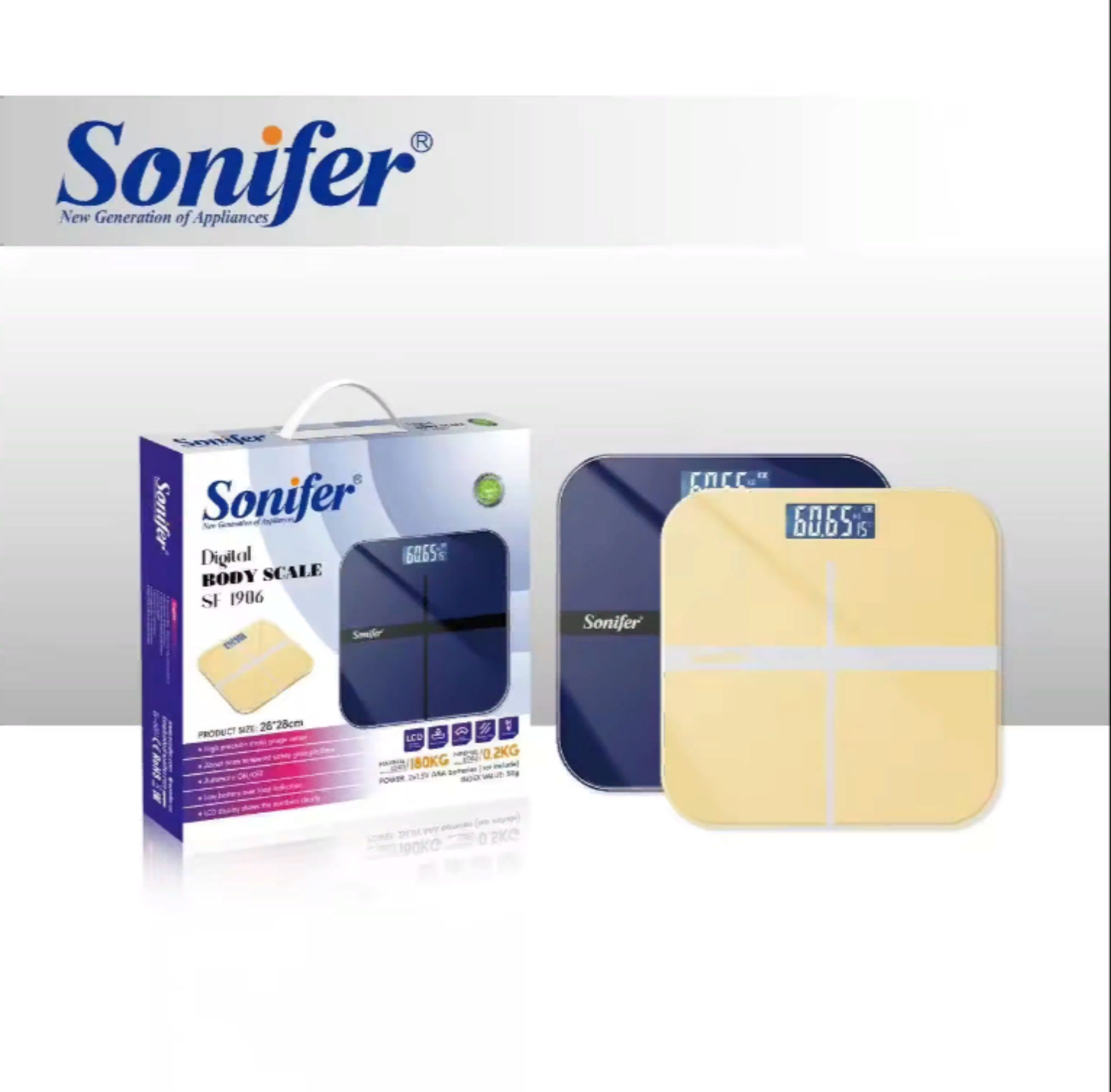 ميزان جسم الكتروني رقمي زجاجي سونيفر  28 سم 180 جرام  SF-1906
