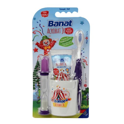طقم فرشة اسنان مع المعجون+الوعاء BANAT-ACROBAT JR