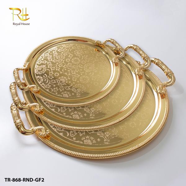 صحن تقديم ستيل ذهبي مدور راقي HK-2939